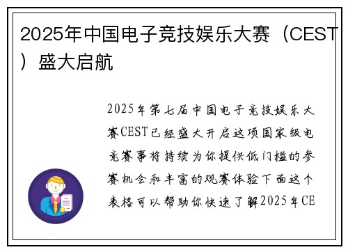 2025年中国电子竞技娱乐大赛（CEST）盛大启航