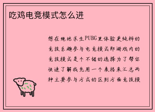 吃鸡电竞模式怎么进